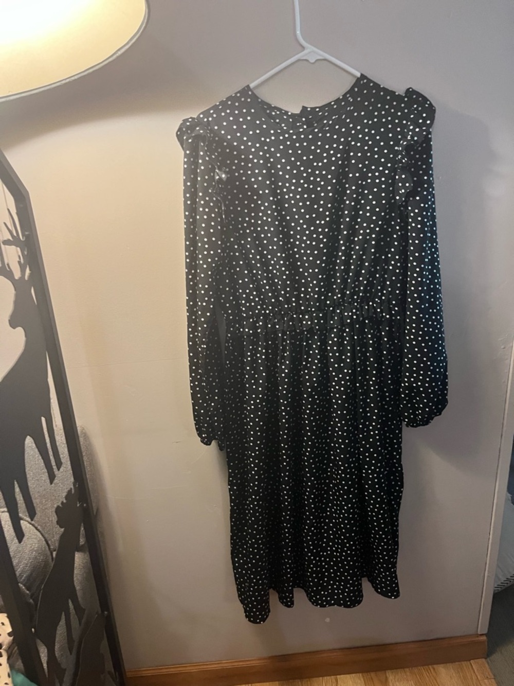SHEIN Black Polka Dot Long Sleeve Midi Dress